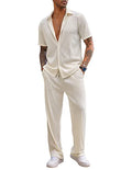 Men's 2 Piece Outfit Casual Short Sleeve Button Down Shirt Beach Summer Loose Pant Sets